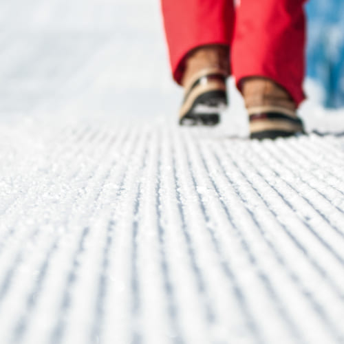 Fresh snow track. ski apache employee.