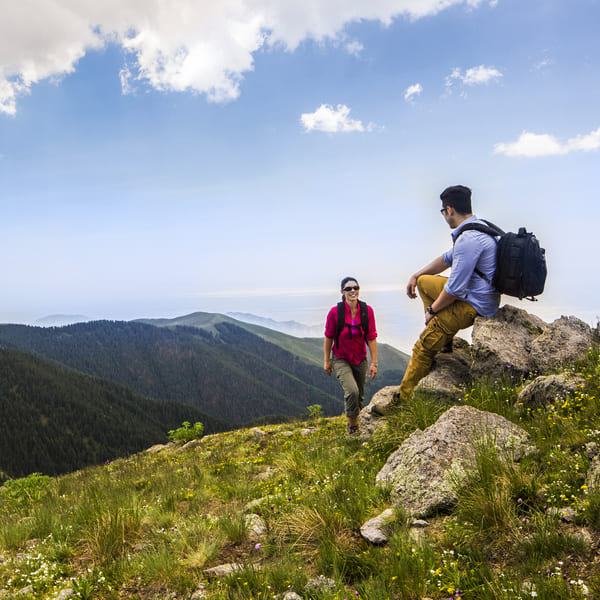 couple hiking at ski apache